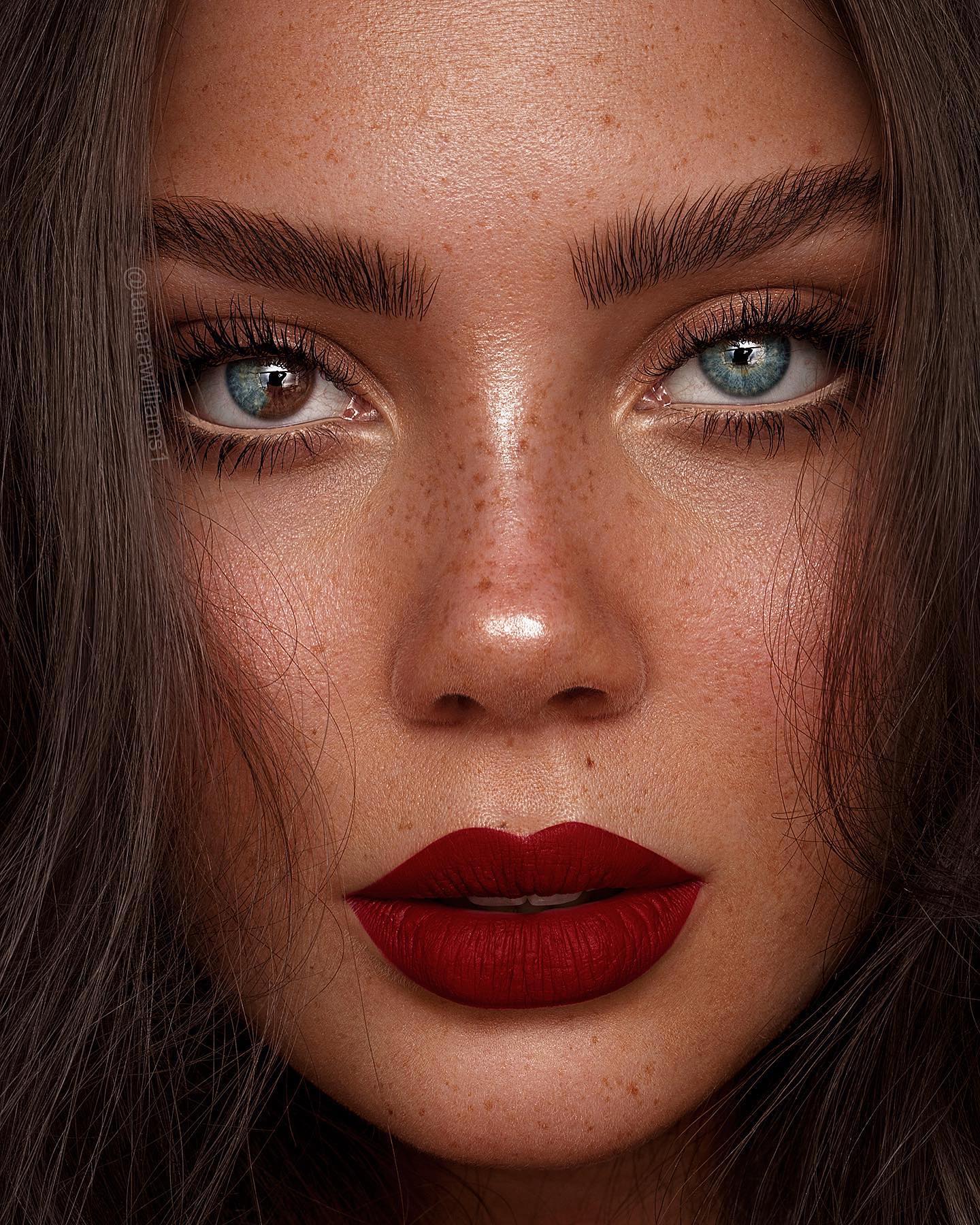Beauty com batom vermelho e textura de pele preservada